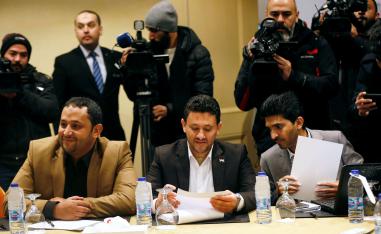 Abdul Qader Murtada, the head of Houthi delegation, attends a meeting to discuss prisoner swap deal between the Yemeni government and Houthi movement in Amman, Jordan January 17, 201