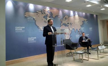 Irann`s Deputy Foreign Minister Abbas Araqchi speaking at the Chatham House think tank in London, Britain February 22, 2018. 