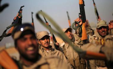 A file photo shows Iraqi paramilitary forces training at a camp in Makhmur, Iraq.
