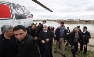 Iranian President Hassan Rouhani is seen during his visit after flooding in Golestan province, Iran March 27, 2019.