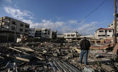 26 March 2019, Palestinian Territories, Gaza City: A Palestinian inspects remains, after strikes carried out by the Israeli army, that began targeting Hamas sites throughout the Gaza Strip.