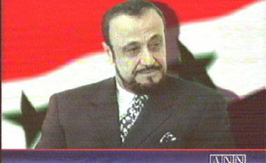 A file TV grab made on June 12, 2000 shows a photo of Rifaat al-Assad, the exiled brother of Syria's late Preisdent Hafez al-Assad, as it appeared on June 12, 2000 on the London-based Arab News Network (ANN) television station, which belongs to his son Sumer.