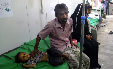 A Yemeni child receives treatment for cholera at a hospital in the Khokha district of the western province of Hodeidah