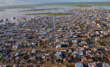 Photo taken on March 24, 2019 and released by the Iranian news agency Fars News, shows flooded streets in the northern Iranian village of Agh Ghaleh.