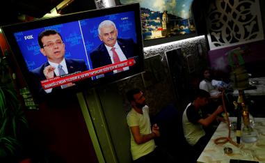 Televised debate between Istanbul's mayoral candidates Ekrem Imamoglu of the CHP and Binali Yildirim of the AKP