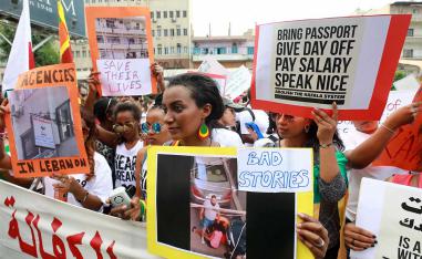 Migrant domestic workers from various nationalities demonstrate in Beirut to protest against abuses and ask for law protection