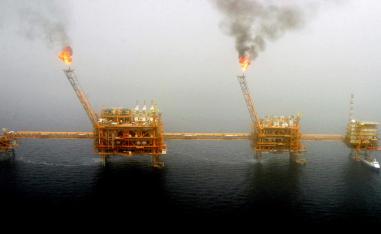 as flares from an oil production platform at the Soroush oilfields in the Gulf