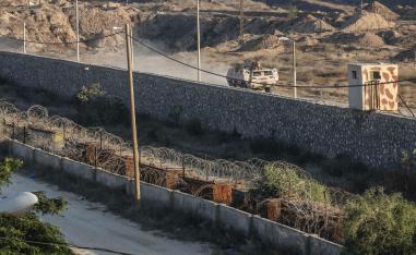 Egyptian armoured vehicle patrolling along the border with the Hamas-run Gaza Strip in the divided border town of Rafah