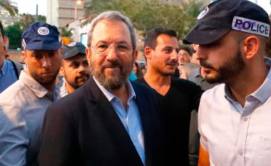 Former Israeli prime minister Ehud Barak attends a rally organised by members of the LGBT community