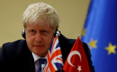 Then-foreign minister Boris Johnson attends a news conference in Ankara