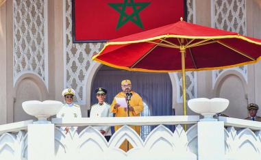 Moroccan King Mohammed VI greeting the crowd during a ceremony of allegiance, at the King's palace in Tetouan 