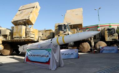 The domestically built mobile missile defence system Bavar-373 is displayed on the National Defence Industry Day in Tehran