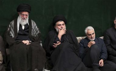 Supreme Leader Ayatollah Ali Khamenei, left, Iraqi Shiite cleric Moqtada al-Sadr
