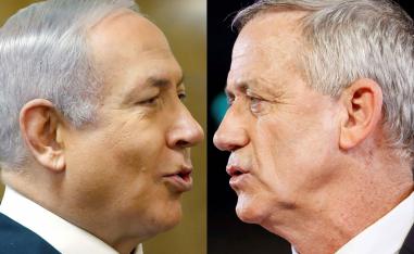 Israeli Prime Minister Benjamin Netanyahu (L) and former Israeli chief of staff Benny Gantz