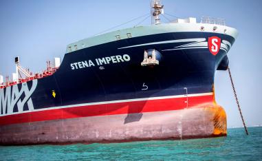 The Stena Impero is seen at undisclosed place off the coast of Bandar Abbas, Iran
