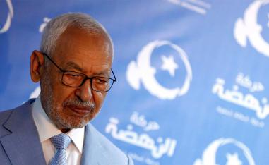 Rached Ghannouchi, leader of Tunisia's moderate Islamist Ennahda Party attends a news conference in Tunis