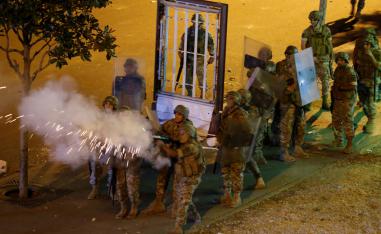 Lebanese army soldiers pictured at demonstration in Beirut