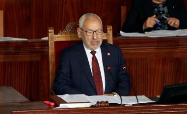 Rached Ghannouchi attends the parliament's opening with a session to elect a speaker