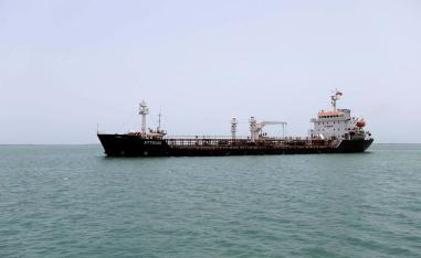 A ship is seen at Hodeidah port in Hodeidah