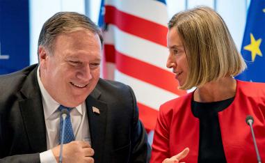 Secretary of State Mike Pompeo, left, and EU Commission Vice President Federica Mogherini