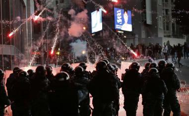Anti-riot police intervened, firing teargas to disperse them.