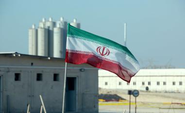 An Iranian flag in Iran's Bushehr nuclear power plant
