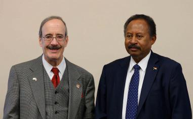 Sudanese PM Abdalla Hamdok (R) meets with House Foreign Affairs Committee Chairman Eliot Engel (L)
