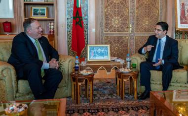 US Secretary of State Mike Pompeo (L) speaks with Moroccan Foreign Minister Nasser Bourita during their meeting