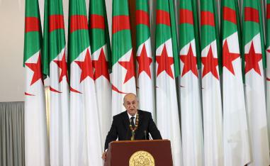 Algerian President Abdelmadjid Tebboune delivers a speech