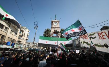 Syrians demonstrate against the regime of Bashar al-Assad on January 10, 2020 in the northwestern Idlib province, Syria's last major opposition bastion.