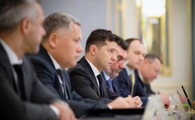 Ukraine's President Volodymyr Zelensky (3L) during talks with Iranian officials in Kiev