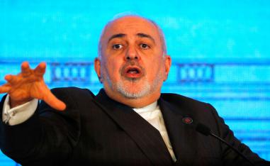 Iranian Foreign Minister Mohammad Javad Zarif speaks at a global conference in New Delhi