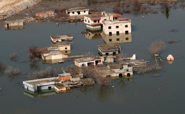 Houses submerged by the rising waters of the Tigris River are seen in Hasankeyf