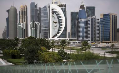 A giant image of the Emir of Qatar Sheikh Tamim bin Hamad Al Thani