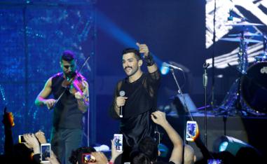  Hamed Sinno (R), the lead singer of Lebanese alternative rock band Mashrou' Leila