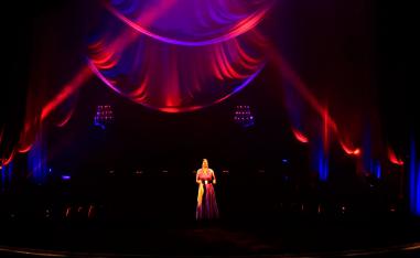 A hologram of legendary Egyptian singer Umm Kulthum is projected on stage at Cairo Opera House