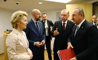 EU officials during a meeting with Turkish President Erdogan