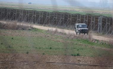 A jeep is seen near Greece's border crossing with Turkey in Kastanies