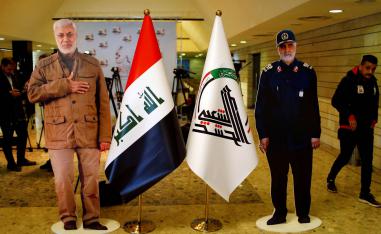 مجسمان لقاسم سليماني وأبومهدي المهندس في معرض في بغداد