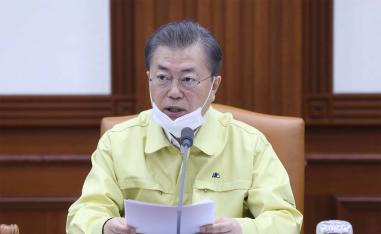 South Korean President Moon Jae-in speaks during a cabinet meeting at the government complex