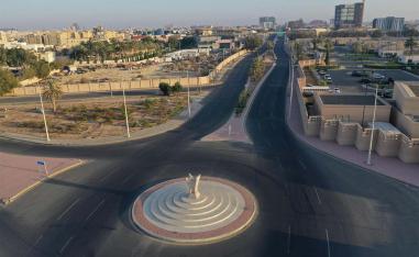 An aerial view shows deserted streets in the Saudi coastal city of Jeddah