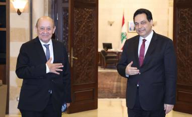 رئيس الحكومة اللبنانية حسان دياب ووزير خارجية فرنسا جان ايف لودريان 