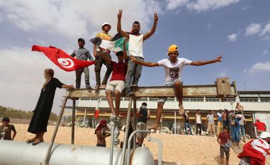 Tunisian protesters at the oil and gas plant in el-Kamour, in Tunisia's southern state of Tataouine