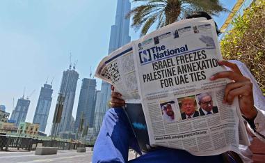 Israeli National Security Advisor Meir Ben-Shabbat, U.S. President's senior adviser Jared Kushner and Minister of State for Foreign Affairs of United Arab Emirates Anwar Gargash hold a meeting in Abu Dhabi