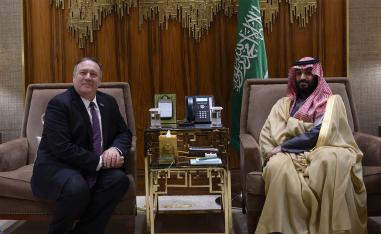 US Secretary of State Mike Pompeo meets with Saudi Arabia's Crown Prince Mohammed bin Salman at Irqah Palace, in Riyadh, February 2020