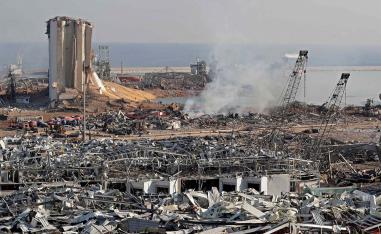 The aftermath of yesterday's blast is seen at the port of Lebanon's capital Beirut