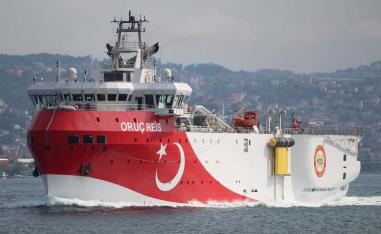 Turkish seismic research vessel Oruc Reis sails in the Bosphorus in Istanbul
