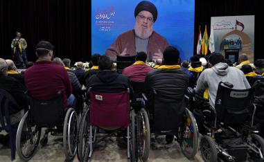 زعيم حزب الله حسن نصرالله يلقي كلمة في جمهرة من معوقي الحزب