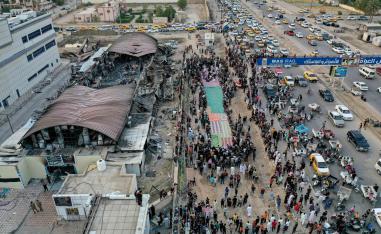 آثار حريق دمر مستشفى الحسين في الناصرية جنوب العراق