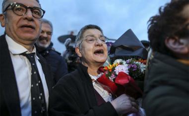 Dr. Sebnem Korur Fincanci (C) upon her release from Bakirkoy women's prison in Istanbul